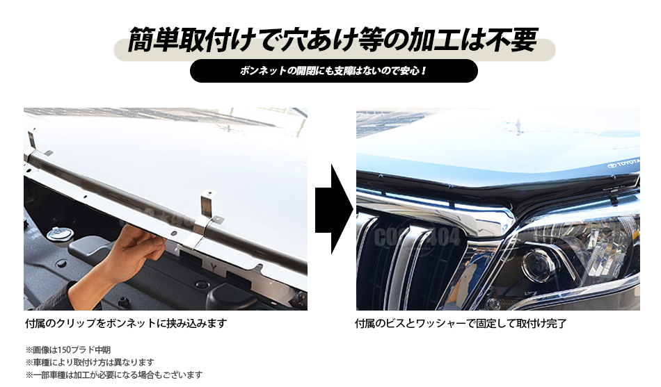 簡単取付けで穴あけ等の加工は不要